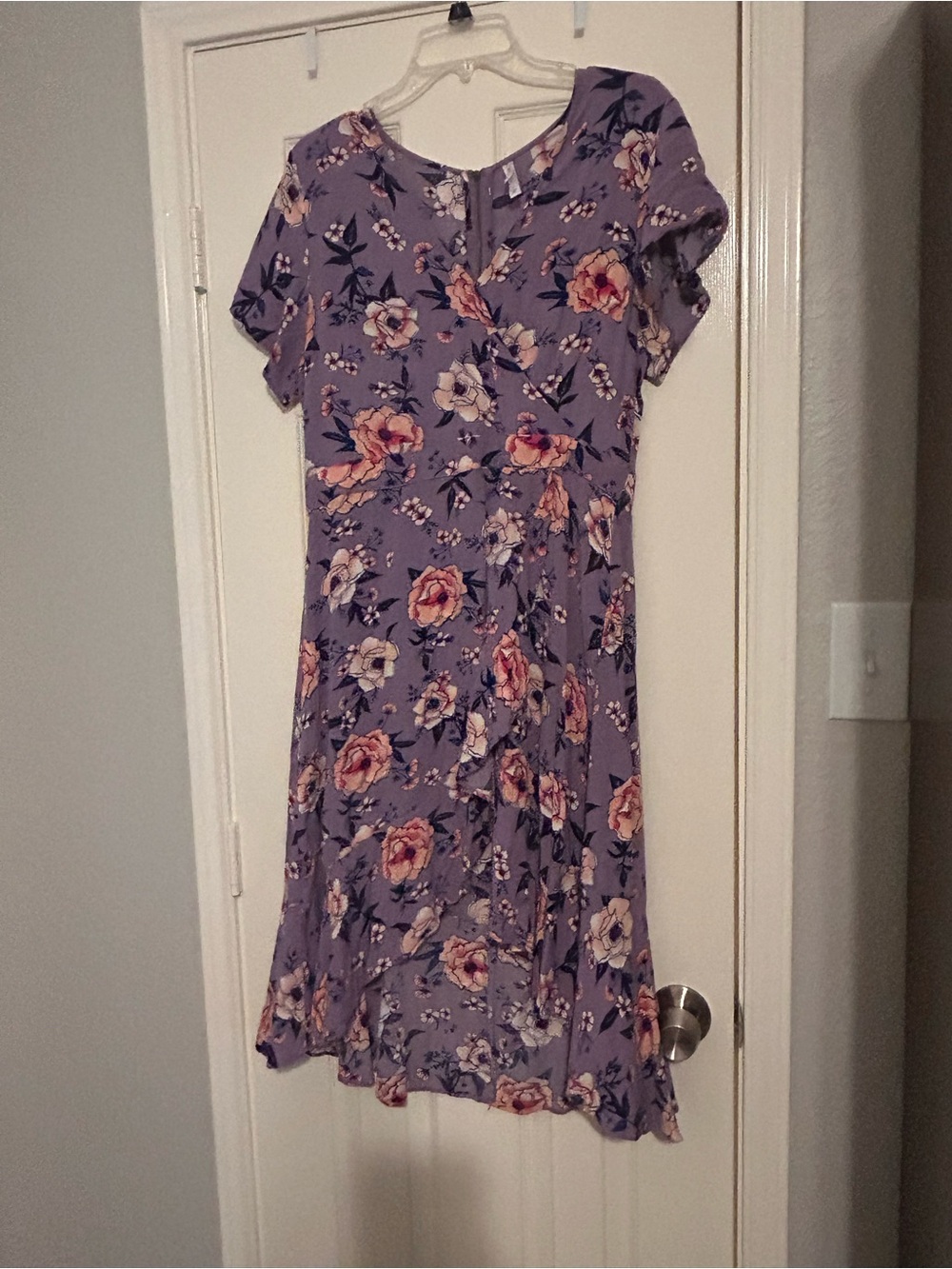 Xhilaration Lavender Floral Midi Dress with Pink Rose Print